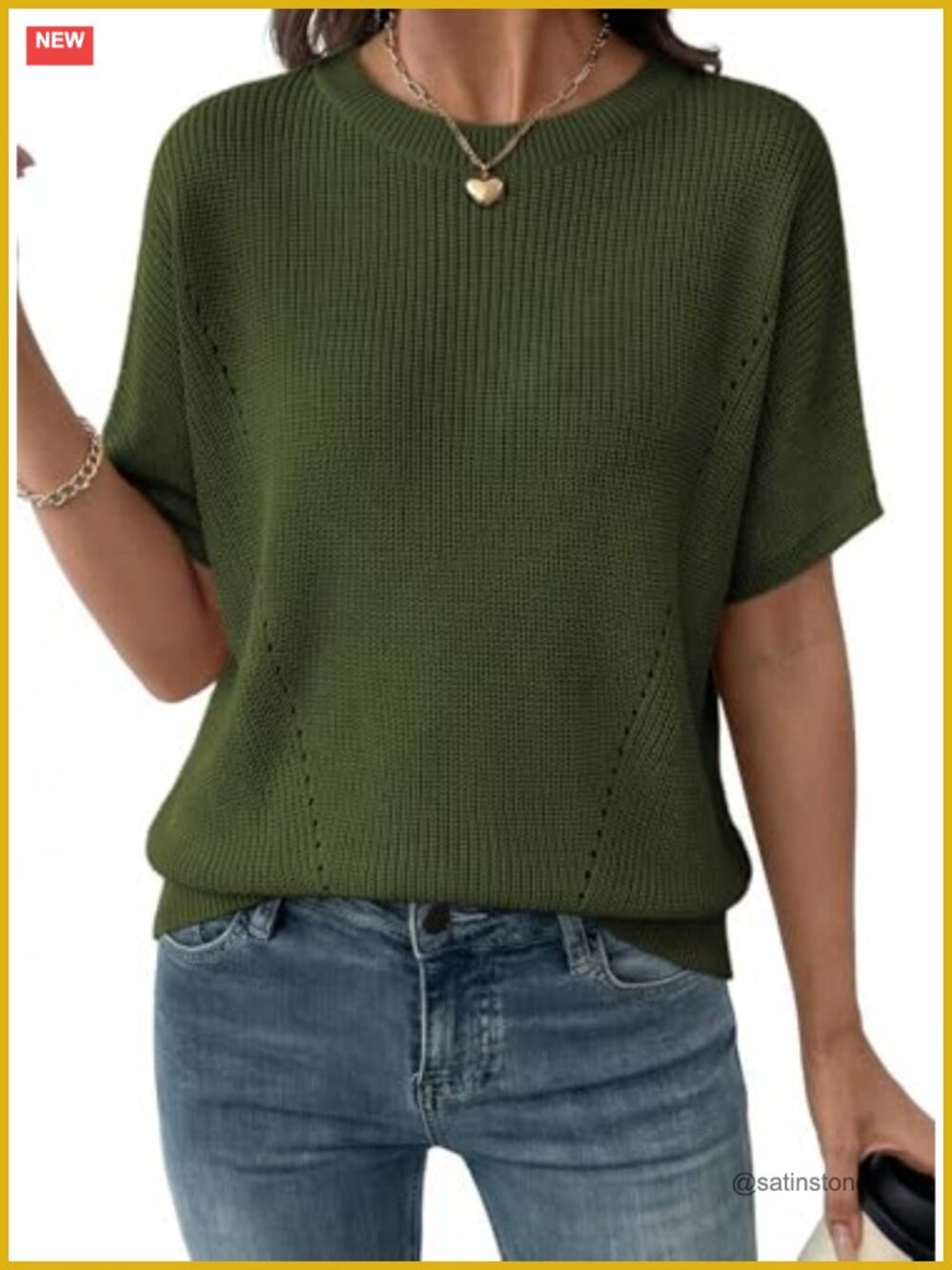 Short Sleeve Lightweight Rib-Knit Womens Sweater Pullover Tunic Top